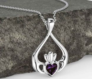 Alexandrite White Gold Claddagh Necklace