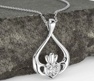 Diamond White Gold Claddagh Necklace