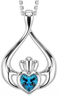 Topaz White Gold Claddagh Necklace
