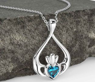 Topaz White Gold Claddagh Necklace