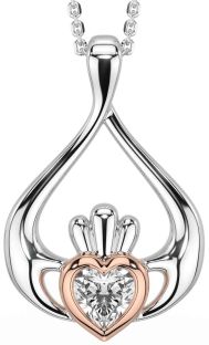 Diamond White Rose Gold Claddagh Necklace