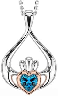 Topaz White Rose Gold Claddagh Necklace