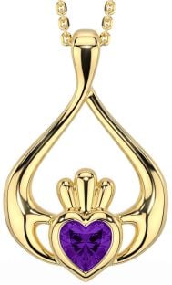 Amethyst Gold Claddagh Necklace