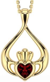 Garnet Gold Claddagh Necklace