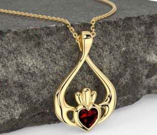 Garnet Gold Claddagh Necklace