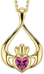 Pink Tourmaline Gold Claddagh Necklace