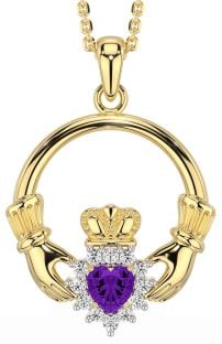 Diamond Amethyst Gold Silver Claddagh Necklace