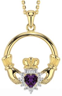 Diamond Alexandrite Gold Silver Claddagh Necklace