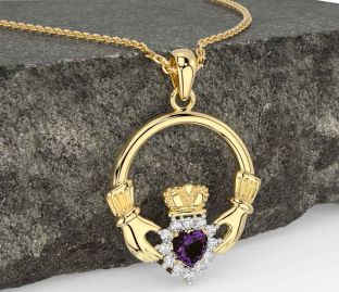 Diamond Alexandrite Gold Silver Claddagh Necklace