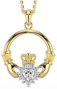 Diamond Gold Silver Claddagh Necklace