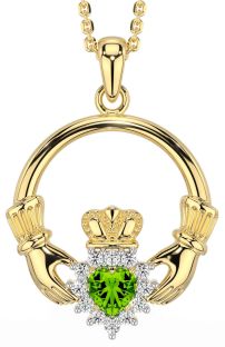 Diamond Peridot Gold Silver Claddagh Necklace