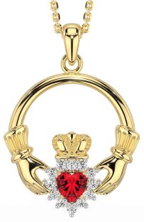 Diamant Rubin Gold Silber Claddagh Halskette