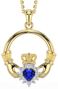 Diamond Sapphire Gold Silver Claddagh Necklace