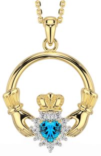 Diamond Topaz Gold Silver Claddagh Necklace