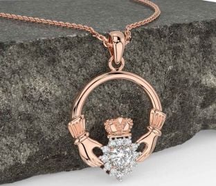 Diamond Rose Gold Claddagh Necklace