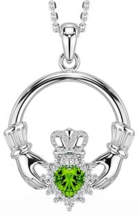 Diamond Peridot Silver Claddagh Necklace