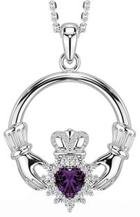 Diamond Alexandrite White Gold Claddagh Necklace