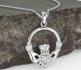 Diamond White Gold Claddagh Necklace