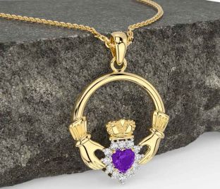 Diamond Amethyst Gold Claddagh Necklace