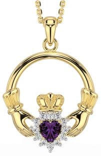 Diamond Alexandrite Gold Claddagh Necklace