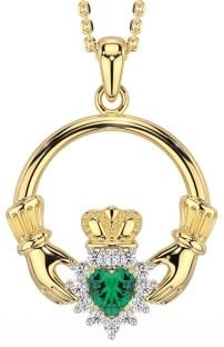 Diamond Emerald Gold Claddagh Necklace