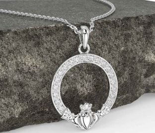 Diamond White Gold Claddagh Necklace