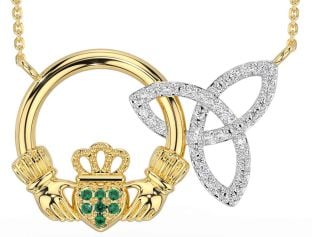 Diamond Emerald Gold Silver Claddagh Trinity Knot Necklace