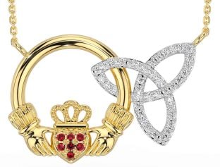 Diamond Ruby Gold Silver Claddagh Trinity Knot Necklace