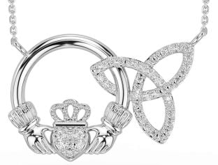 Diamond Silver Claddagh Trinity Knot Necklace