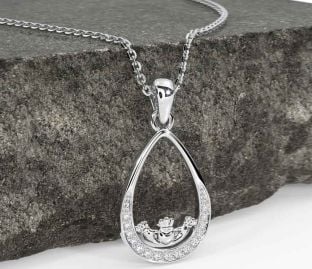 Diamond White Gold Claddagh Necklace