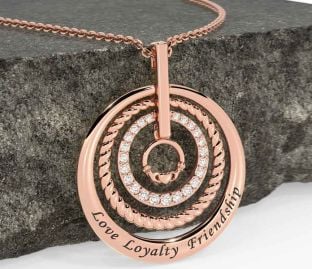 Diamond Rose Gold Silver Claddagh Irish "Love, Loyalty, & Friendship" Necklace