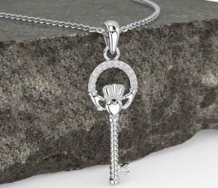 Diamond White Gold Claddagh Necklace