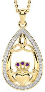 Diamond Amethyst Gold Silver Claddagh Trinity Knot Necklace