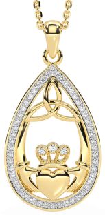 Diamond Gold Silver Claddagh Trinity Knot Necklace