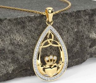 Diamond Gold Silver Claddagh Trinity Knot Necklace