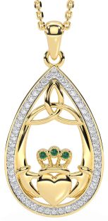 Diamond Emerald Gold Silver Claddagh Trinity Knot Necklace