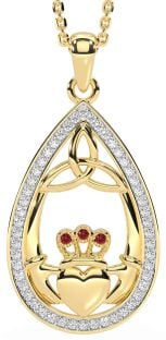 Diamond Ruby Gold Silver Claddagh Trinity Knot Necklace