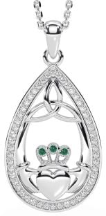 Diamant Emerald Strieborná Claddagh Trojica Uzol Náhrdelník