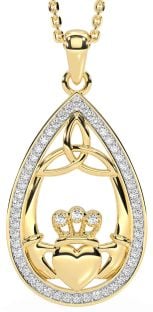 Diamant Gull Claddagh Treenighet Knute Halskjede