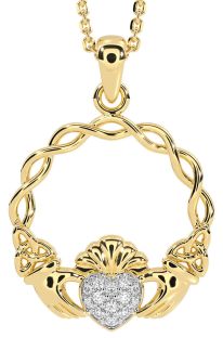 Diamond Gold Celtic Claddagh Trinity Knot Necklace