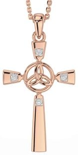 Diamond Rose Gold Silver Celtic Cross Trinity Knot Necklace