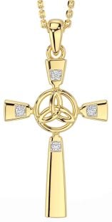 Diamond Gold Silver Celtic Cross Trinity Knot Necklace