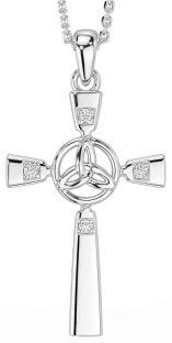 Diamond Silver Celtic Cross Trinity Knot Necklace