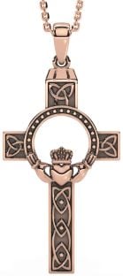 Rose Gold Silver Black Rhodium Claddagh Trinity Knot Celtic Cross Necklace