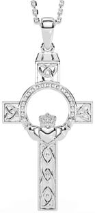 Silver Claddagh Trinity Knot Celtic Cross Necklace