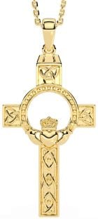 Gold Claddagh Trinity Knot Celtic Cross Necklace