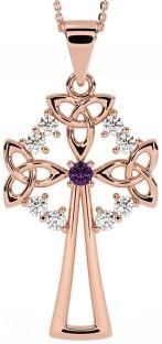 Diamond Alexandrite Rose Gold Silver Celtic Cross Trinity Knot Necklace