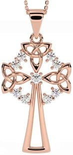 Diamond Rose Gold Silver Celtic Cross Trinity Knot Necklace