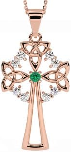 Diamond Emerald Rose Gold Silver Celtic Cross Trinity Knot Necklace