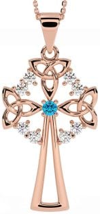 Diamond Topaz Rose Gold Silver Celtic Cross Trinity Knot Necklace